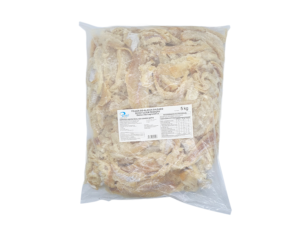 BACALHAU POLACA DO ALASCA SALGADO SECO FILÉ EM PEDAÇOS SEAPRO 5 KG (CX 2 PCT)